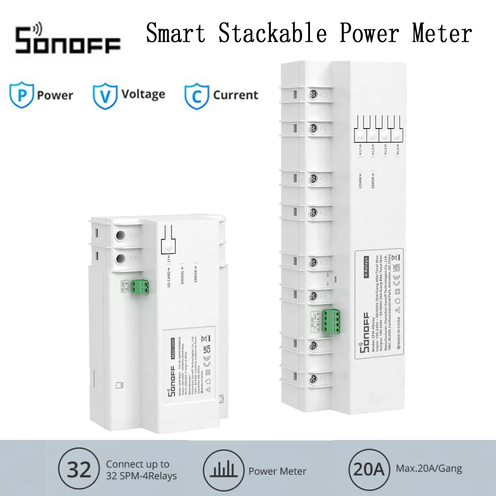 SONOFF SPM Smart Stackable Power Meter RS-485 20A/Gang 4-Relay Overload Protection Metadata Monitoring Smart Management System