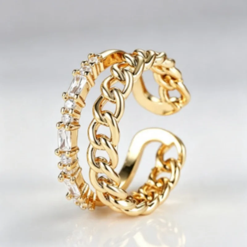 2026 New European and American Hollow Thick Chain Ring for Female Actors, Elegant and Fashionable, Gold-plated Opening Accessory