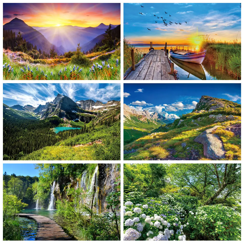 

Natural Landscape Backdrops Flower Trees Mountain River Birthday Party Holiday Outing Portrait Photography Backdrop Wall Decor