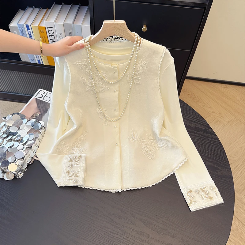 New Chinese Style Heavy Embroidery Beaded Vest Women's Autumn Gentle Elegance Outerwear Layering Shoulder Pad Sleeveless Nati...