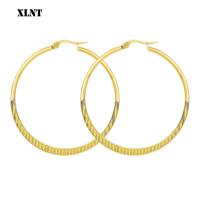 XLNT Stainless Steel Hoop Earrings For Women Statement Big Silver/Gold Color Round Circle Loop Earring Party Gift