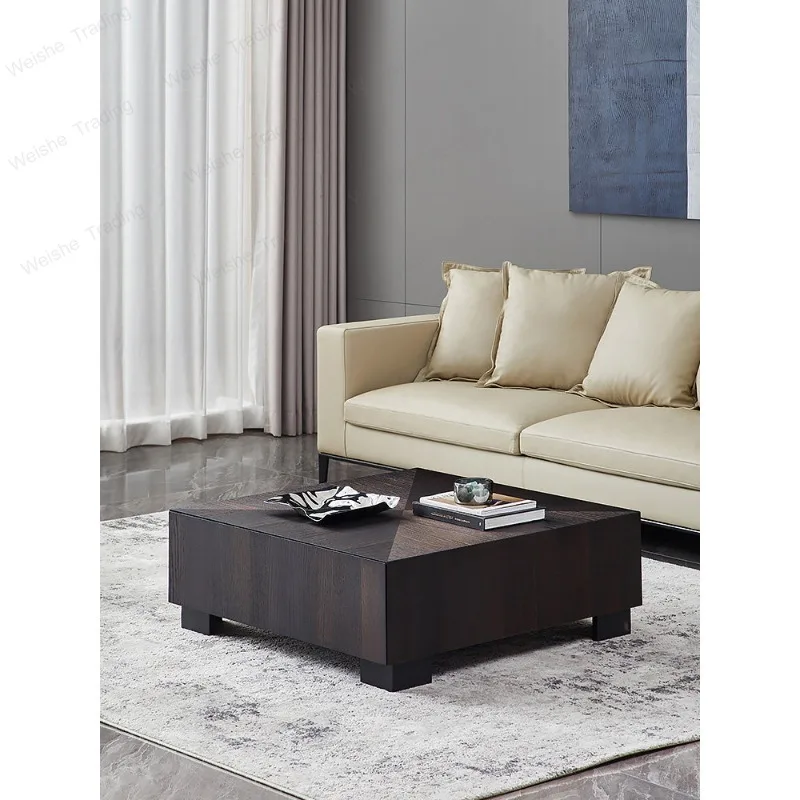 Italian minimalist square coffee table living room solid wood coffee table household light luxury villa furniture
