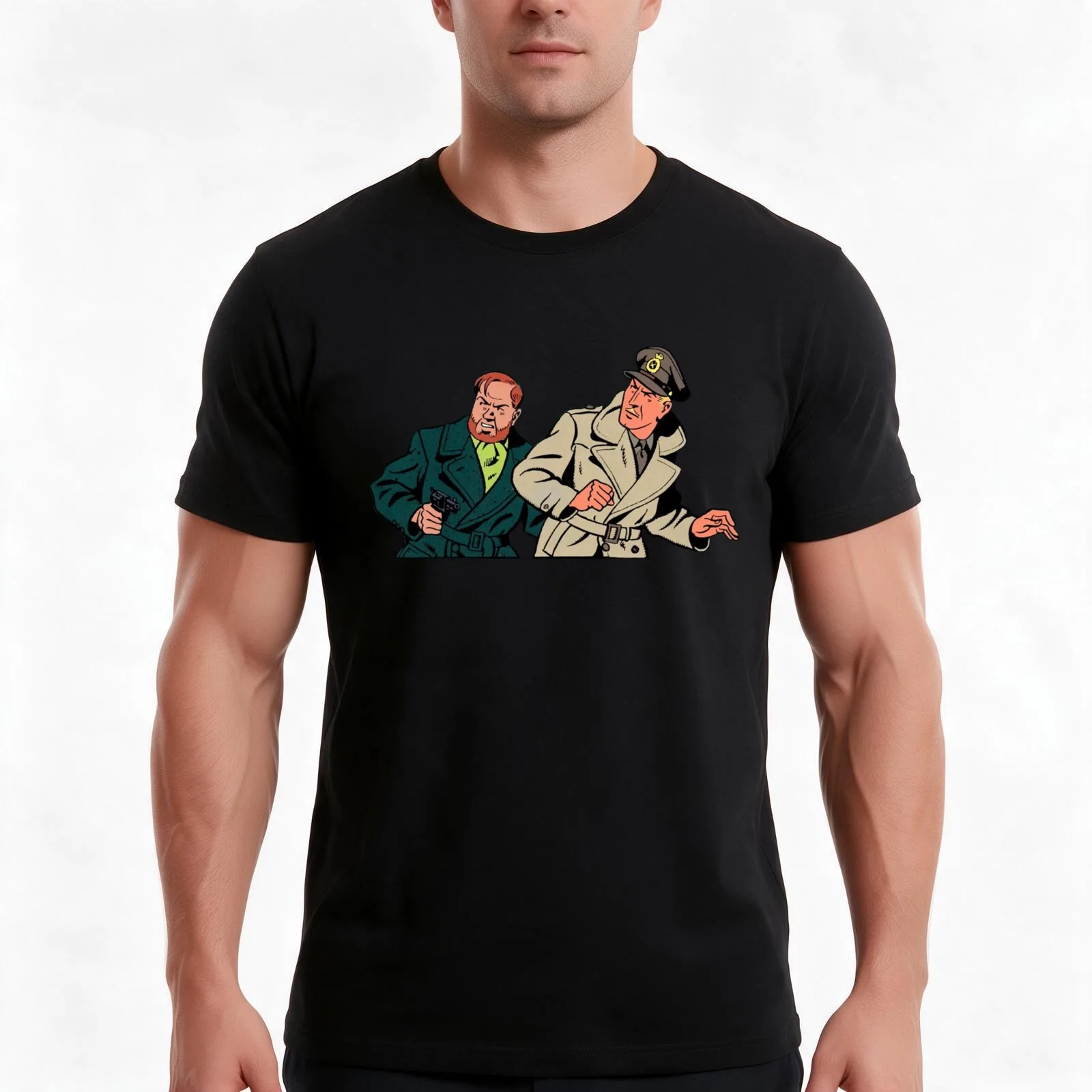 Blake and Mortimer (From The Yellow 'M' (La marque Jaune) Frontispiece) T-Shirt, Summer Casual Cotton Tee, Vintage Graphic Print