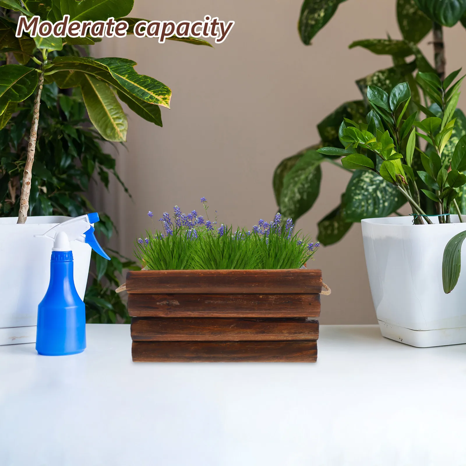 Wooden Rectangle Planter Box Carbonized Succulent Flower Pot Rustic Wood Container Garden Balcony Tabletop Herb Vegetable