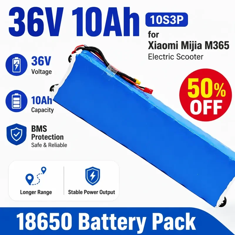 36V 10Ah 10S3P 18650 Battery Pack for Xiaomi Mijia M365 Electric Bike Electric Scooter Ebike Rechargeable Battery BMS+Charger