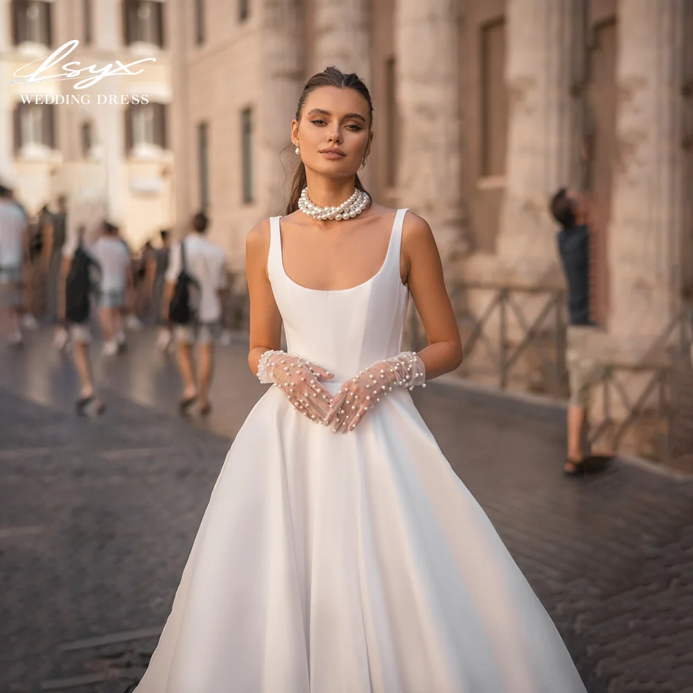 

LSYX свадебное платье на тонких бретельках с квадратным вырезом и открытой спиной, без рукавов, 2025, простое элегантное свадебное платье Vestido De Novia