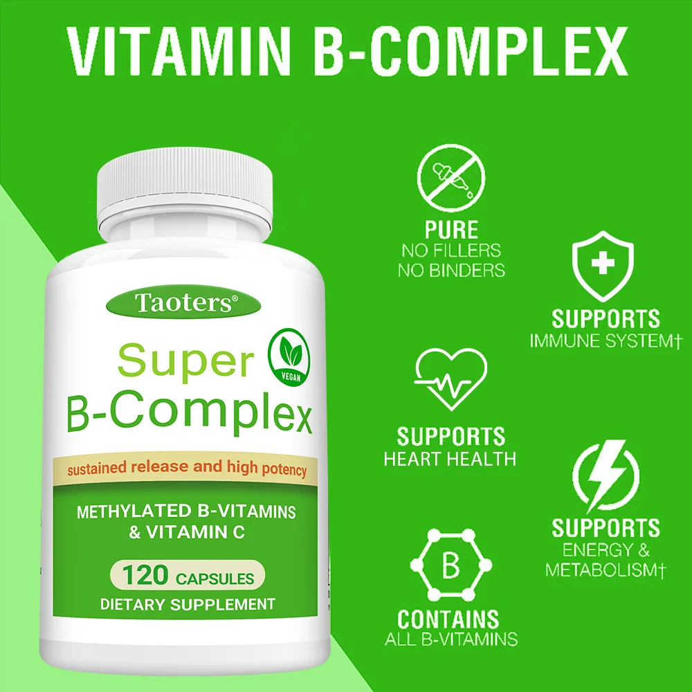 Super B-Complex – مجمع B المستدام الميثيل والفيتامين C والطاقة ووظيفة القلب والدماغ، نباتي #3