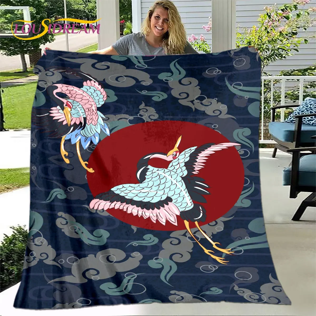 3D-Decke mit klassischem chinesischen Kranichmotiv, Flanelldecke, Überwurfdecke, warme Decke für Zuhause, Wohnzimmer, Schlafzimmer, Betten, Sofa, Picknick, Kinder