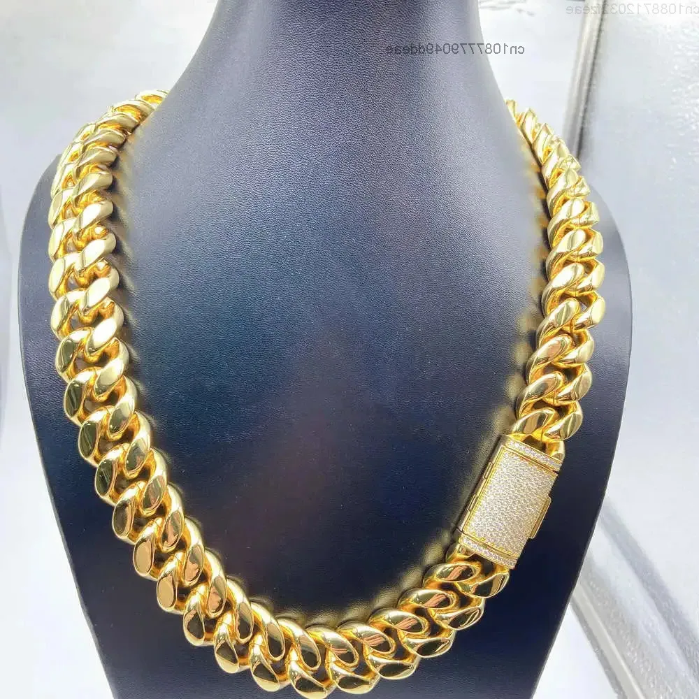 

Hip Hop Iced Out Vvs Moissanite Clasp Custom 8mm 10mm 12mm 14mm Stainless Steel Jewelry Chain Gold Necklace