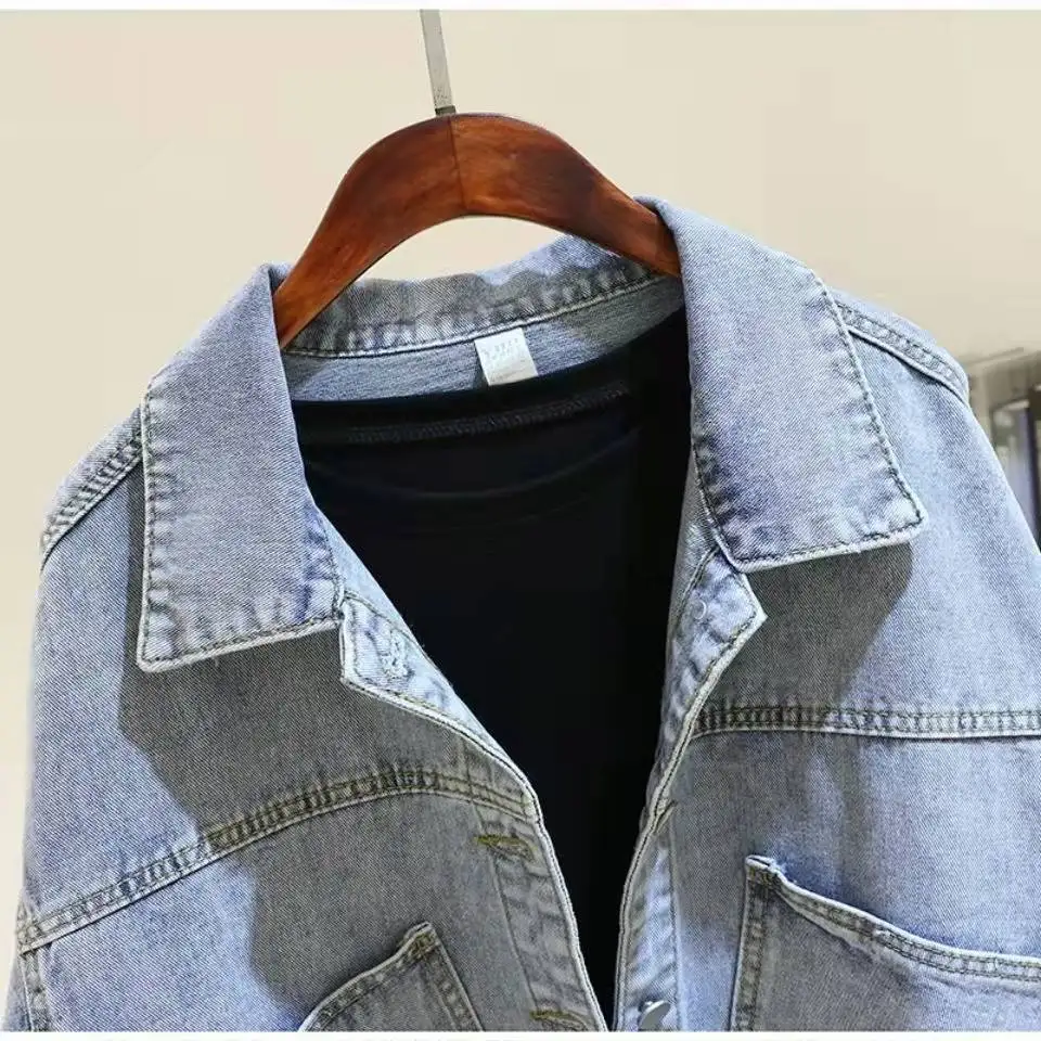 Tweed Denim Jacket Spring Autumn Korean Loose Petite Women's Coat