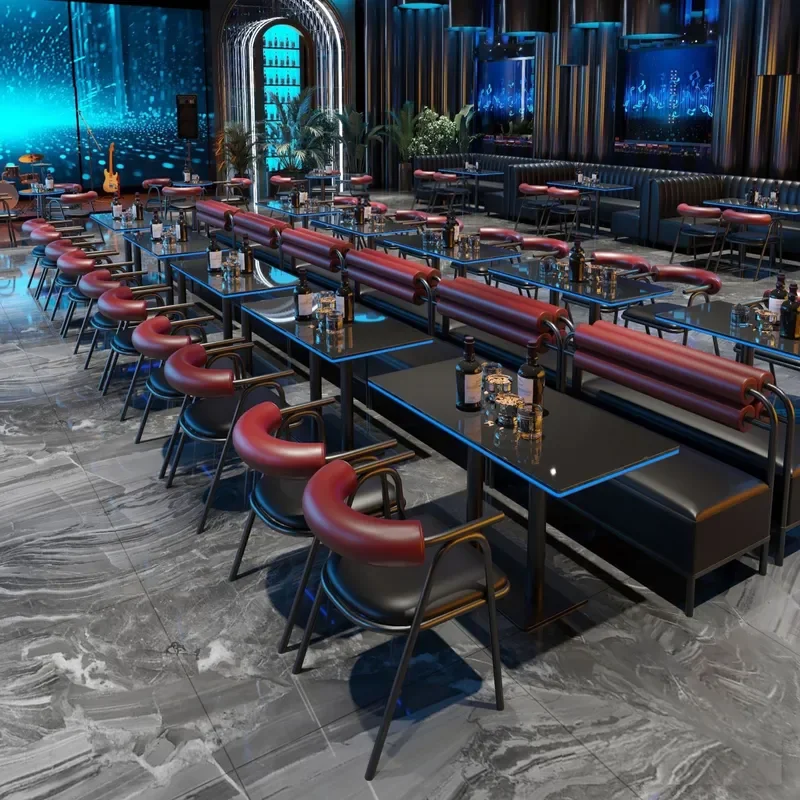 Retro Luminous Bar Table and Chair Set Casual Dining Booth Sofa for Pub BBQ Milk Tea Shop Cafe Clear Light Up Furniture
