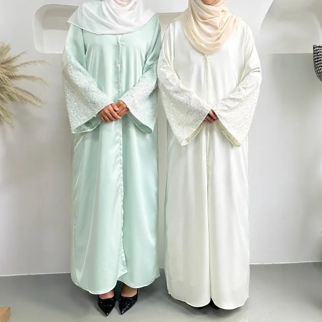 

Платья Джалабия для женщин Мусульманские скромные открытые абайи Кардиган с блестками Халат Кафтан Ислам Vestidos Рамадан Марокко Дубай Абаяс