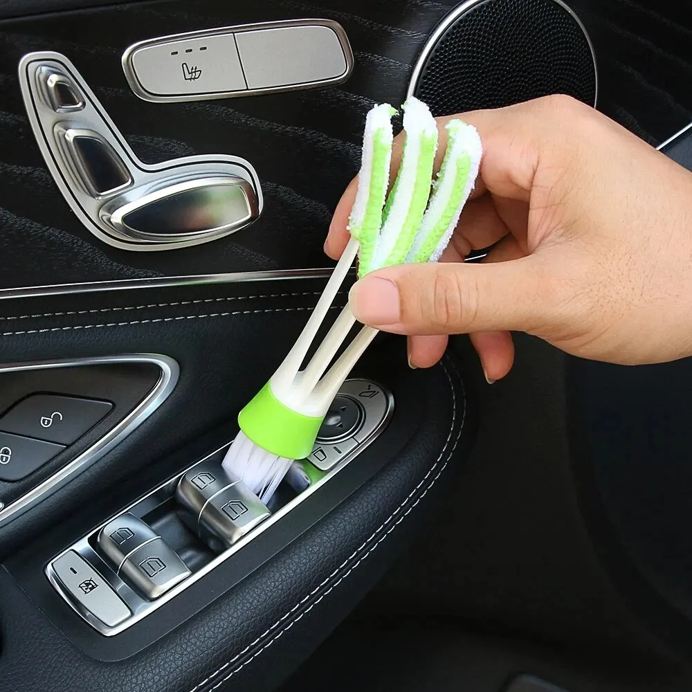 Multifunction Car Air Vent Cleaner Mini Double-end Micro Fiber Vent Duster Removable Cloth Cover Portable Cleaning Brush For Car