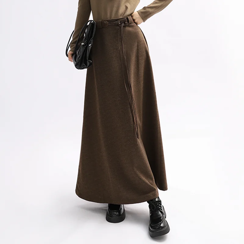 

Драпированная твидовая юбка с высокой талией, женская осенне-зимняя юбка трапециевидной формы, двухцветная косая полоска для похудения, большие качели