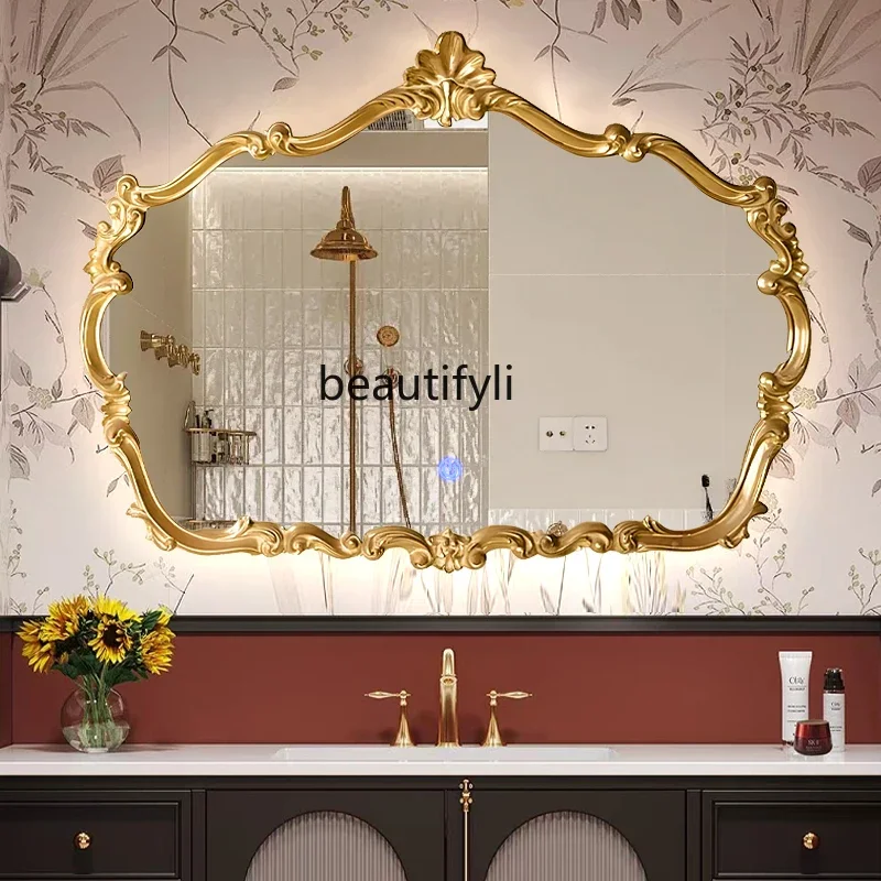 SS Light luxuryFrench retro bathroom cosmetic mirror wall wall wall European bathroom washstand entrance fireplace decorative mi