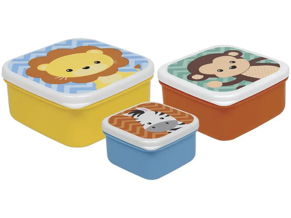 Colorful Animals 3 Pieces Buba Pots Set with Square Lid