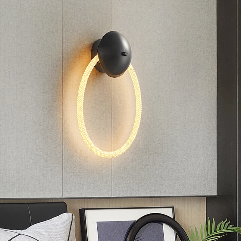 

Simple round linear lamp copper wall lamp suitable for living room sofa bedroom bedside study led decorative lighting led lights