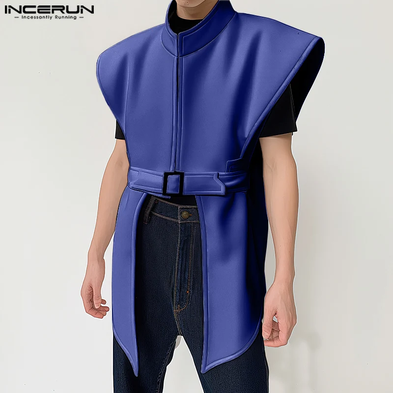 

INCERUN Men Irregular Vests Stand Collar Sleeveless Fashion Male Waistcoats Streetwear Solid 2024 Personality Casual Vests S-5XL