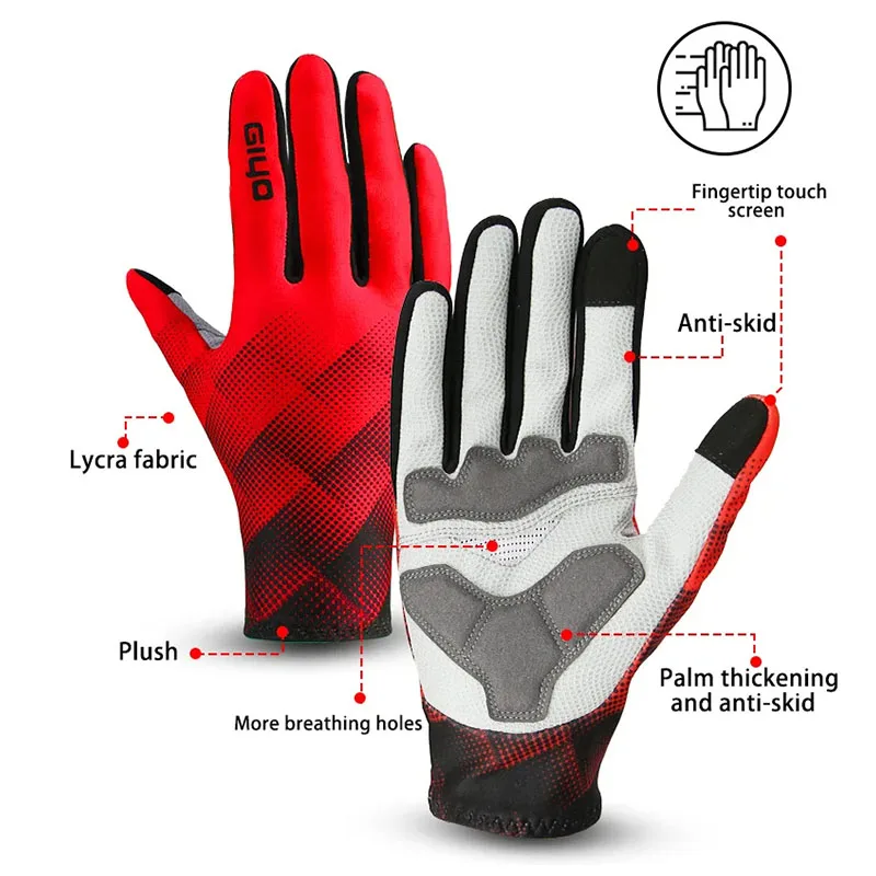 GIYO Cycling Gloves Fleece Winter Sport Full Finger Mittens Touch Screen Glove Anti Slip Full Finger Mittens Bike Equipment