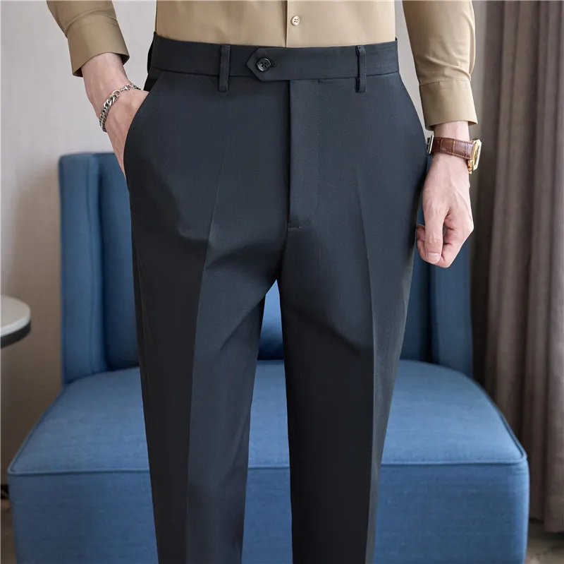 Men Suit Pants 2024 Elastic Slim Fit Formal Dress Pants Solid Casual White Trousers Pantalon Homme Wedding Party Men Clothing