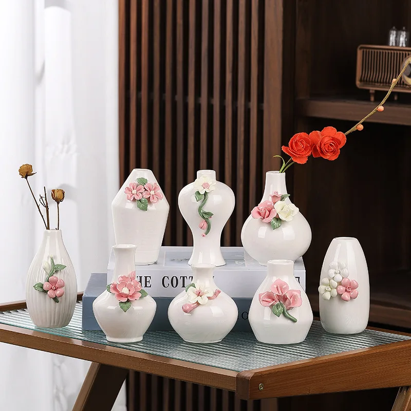 Handheld Flower Ceramic Small Vase Holiday Gift Home Living Room Office Tabletop Atmosphere Decorative Ornament Minimalist Style