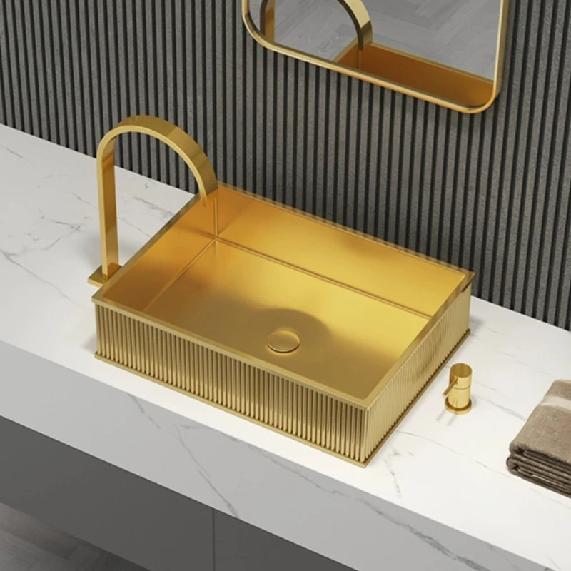 New gold rectangular stainless steel basin washbasin online celebrity personality art basin washbasin.