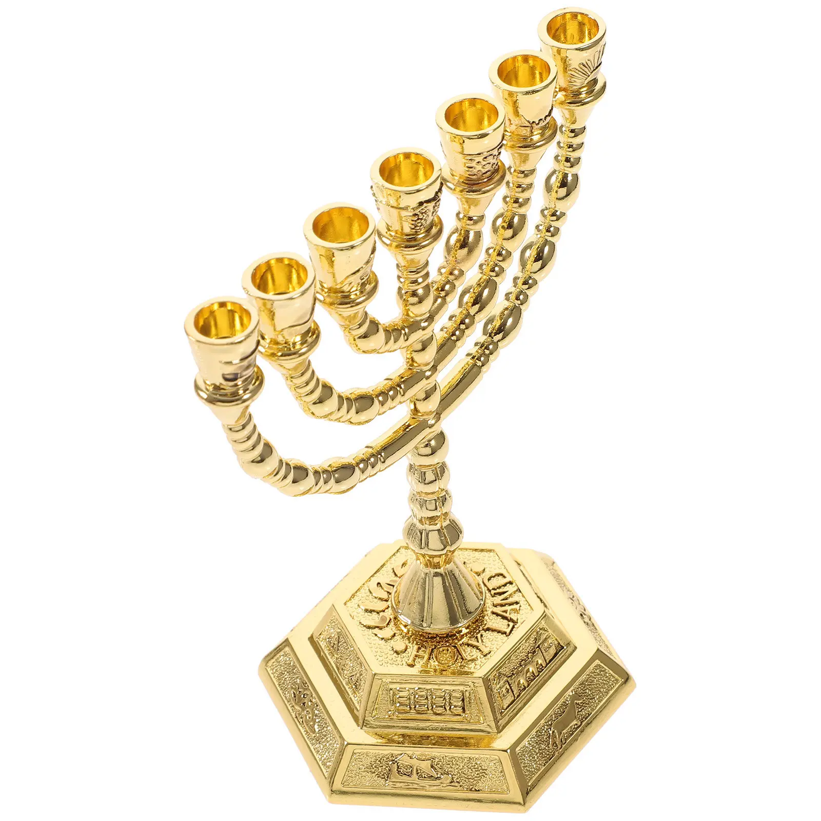 7 Branch Metal Menorah Religious Holder Vintage Desktop Candlesticks Ornament Hanukkah Tabletop Festival Decor
