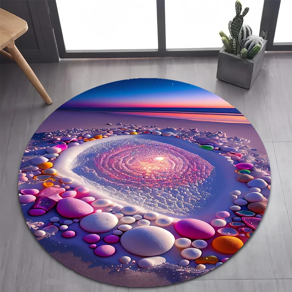 Round Carpet – Beach Stone Design Rug for Bedroom, Living Room & Pet Decor Floor Mat