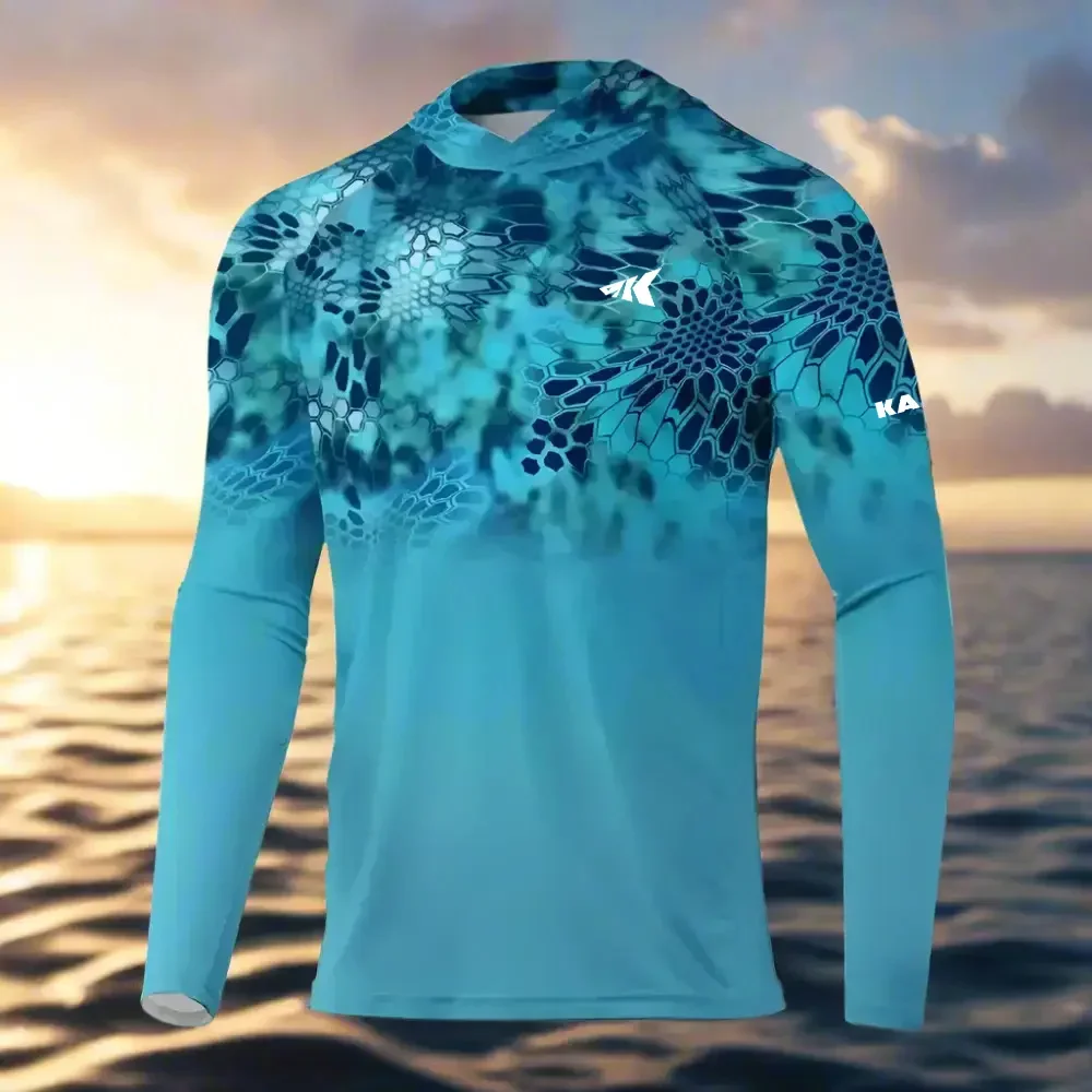 

2025 Hoodie UPF 50+UV Protective Top Two tone Splicing 3D Printed Quick drying Breathable Outdoor Fishing Shirt