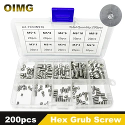 200pcs Hex Socket Set Screw Cup Point Stainless Steel Allen Head Grub Screw Headless M3 M4 M5 M6 M8 for Door Handle