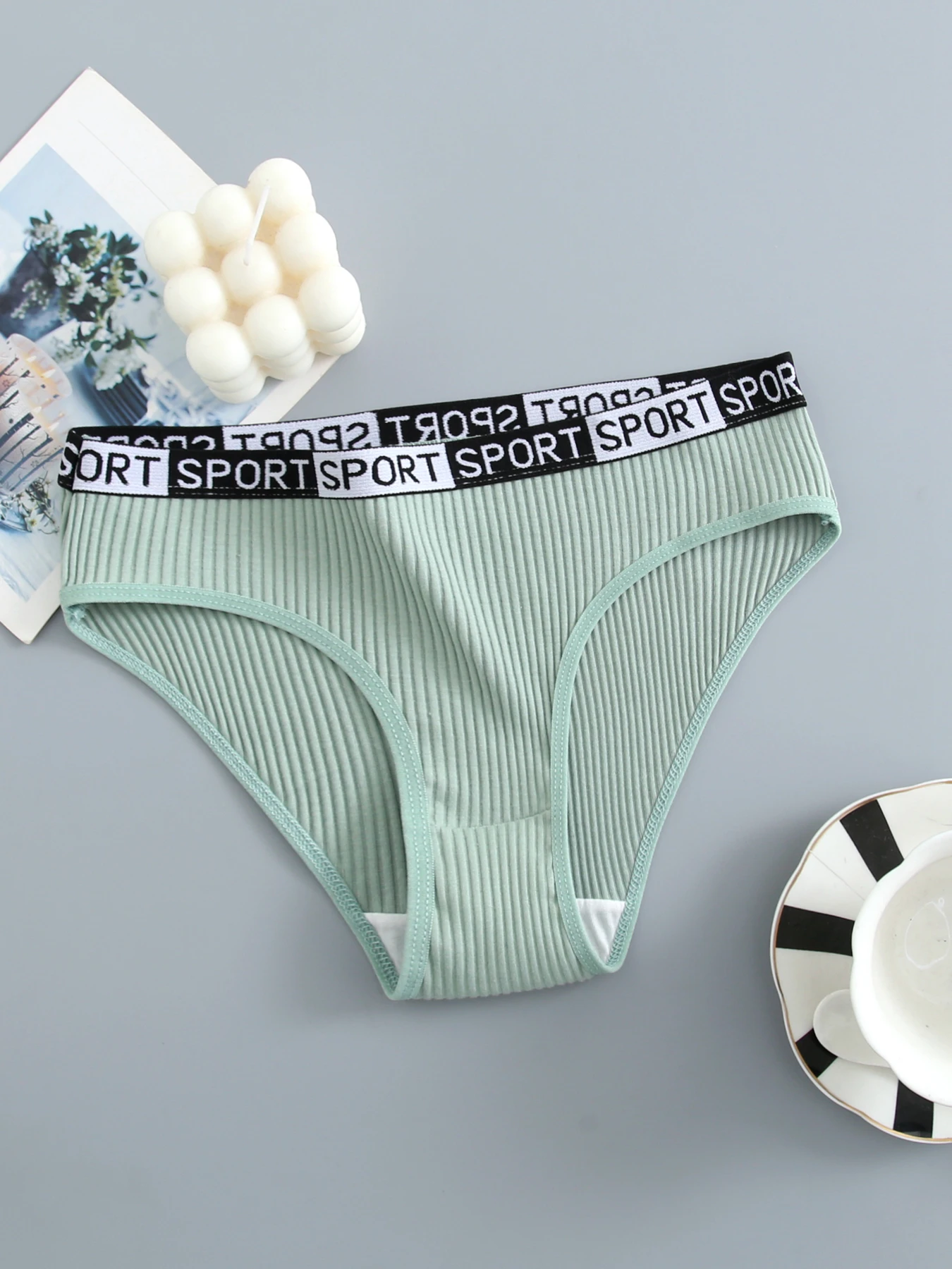 6pcs Women's Pantie sexy breathable threaded briefs letter belt low waist hip lift solid color underwear