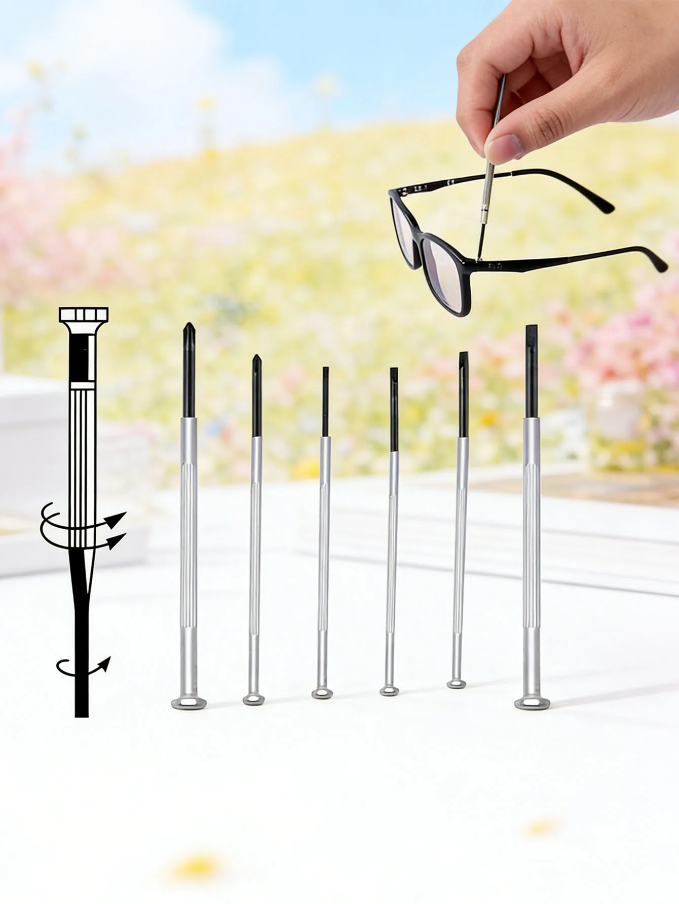 6pcs Screwdriver Set, Eyewear Accessories, Precision Repair Tool Kit, with 6 Different Sized Flat view 3