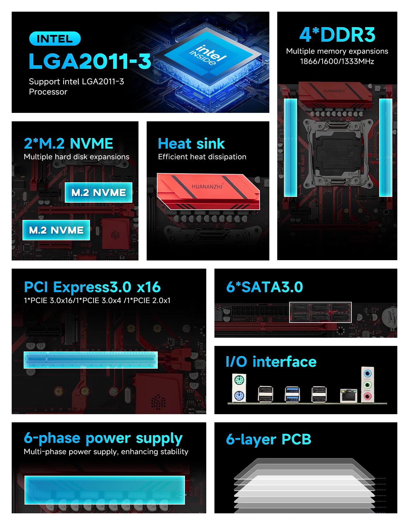 Huananzhi x99マザーボード,qd3 lga 2011-3,intel e5,2696, 2678, 2676