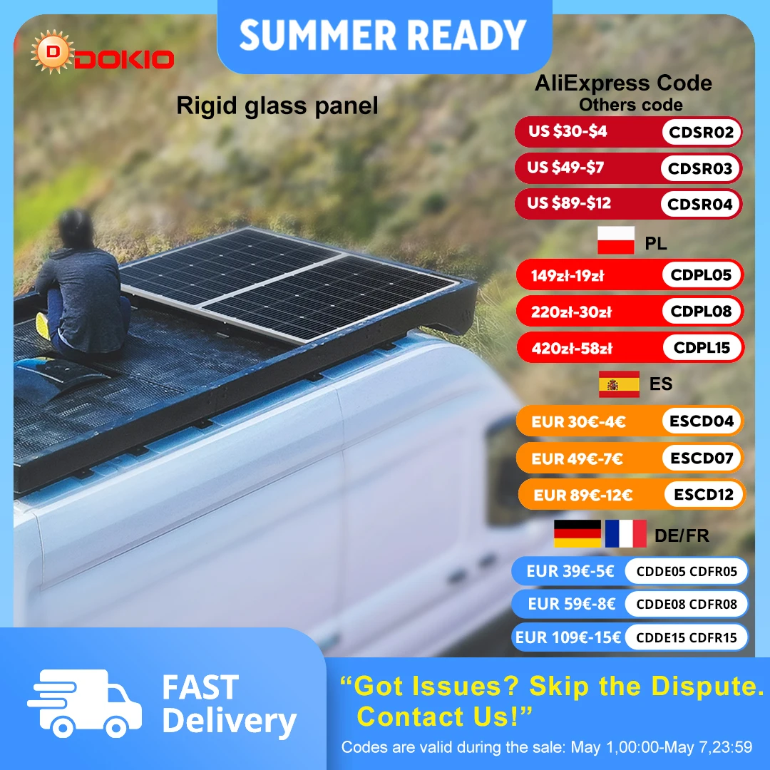 Dokio 18V 100W 200W 400W（kits）waterproof new rigid solar panel 12V controller For Home Charge
