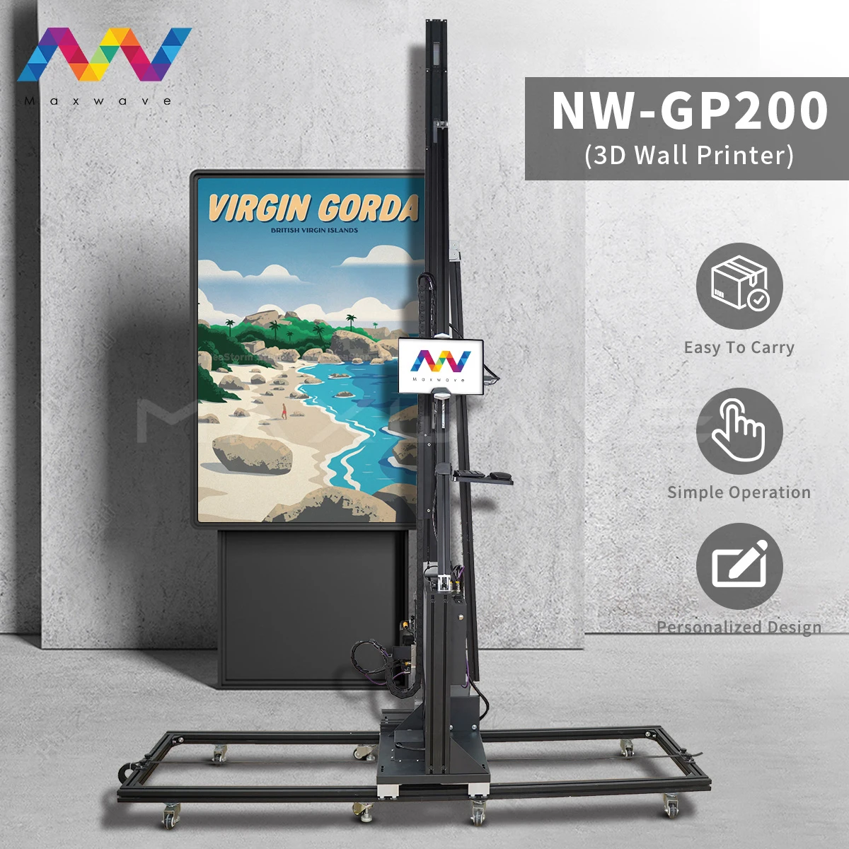 Maxwave printer for wall and floor with UV ink print on glass wall metal