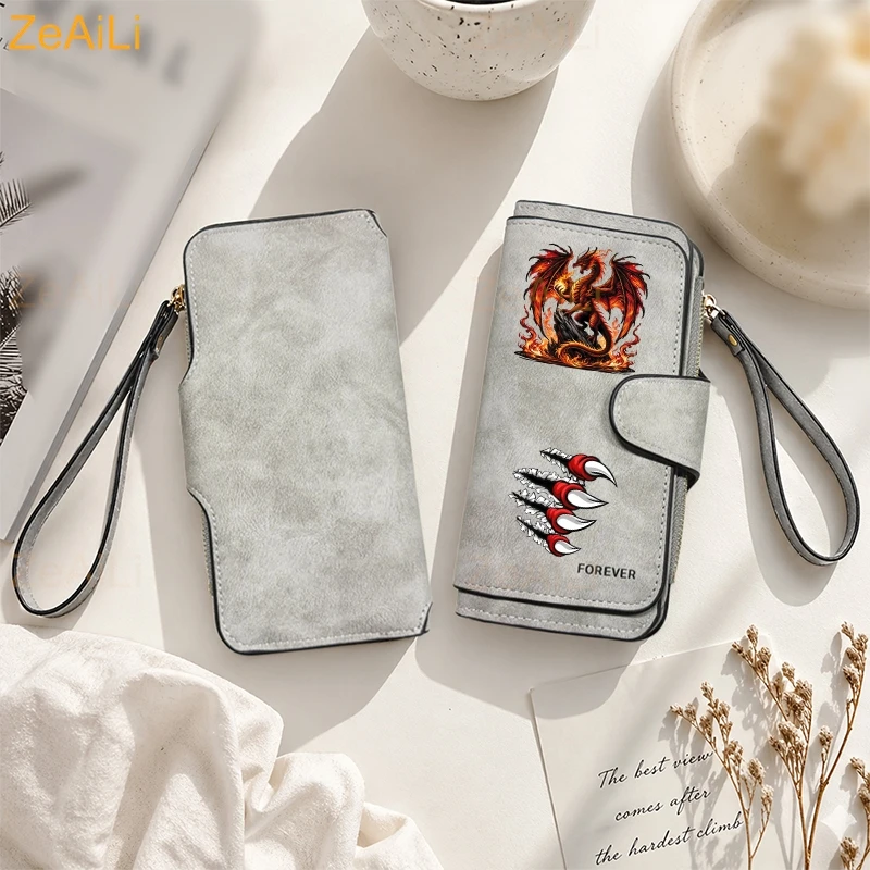 Fiery Red Dragon Dynamic Flame Paw Herren Damen Geldbörse mit langem Reißverschluss, Schnallenhandtaschen, Münzgeldbörse, Multi-Kartenhalter, Tasche mit großem Fassungsvermögen – Detail 4
