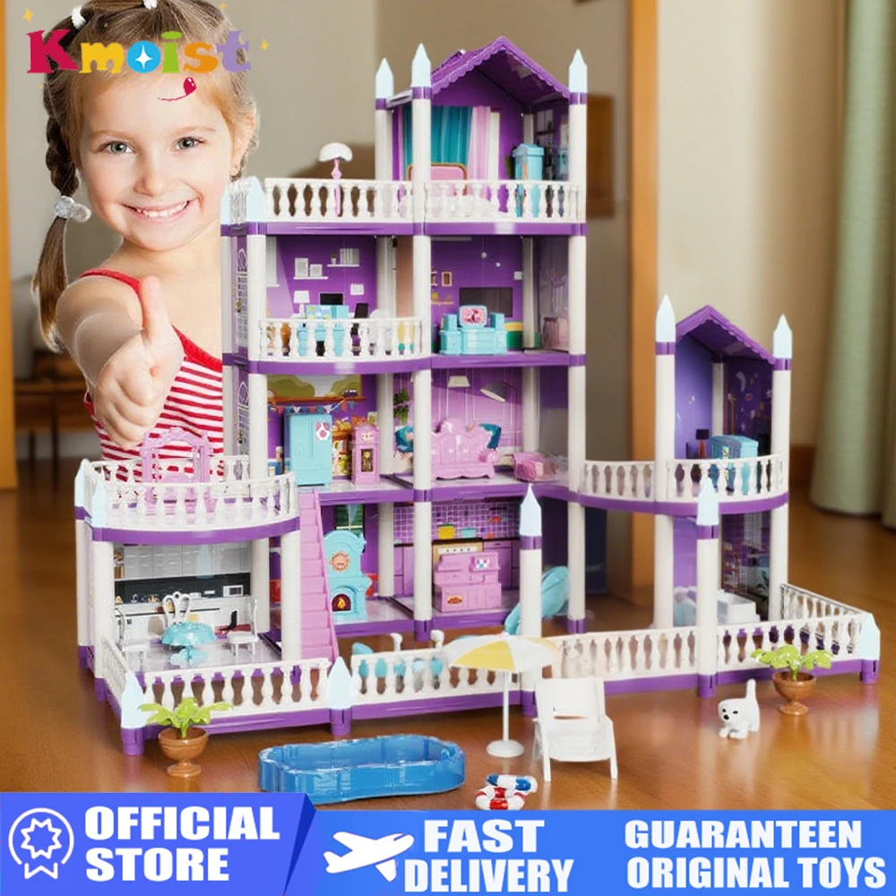 

DIY Princess Castle Luminous Villa Set Girls Toy Doll House Children Play Model Play House Toys for Kids Christmas Gifts