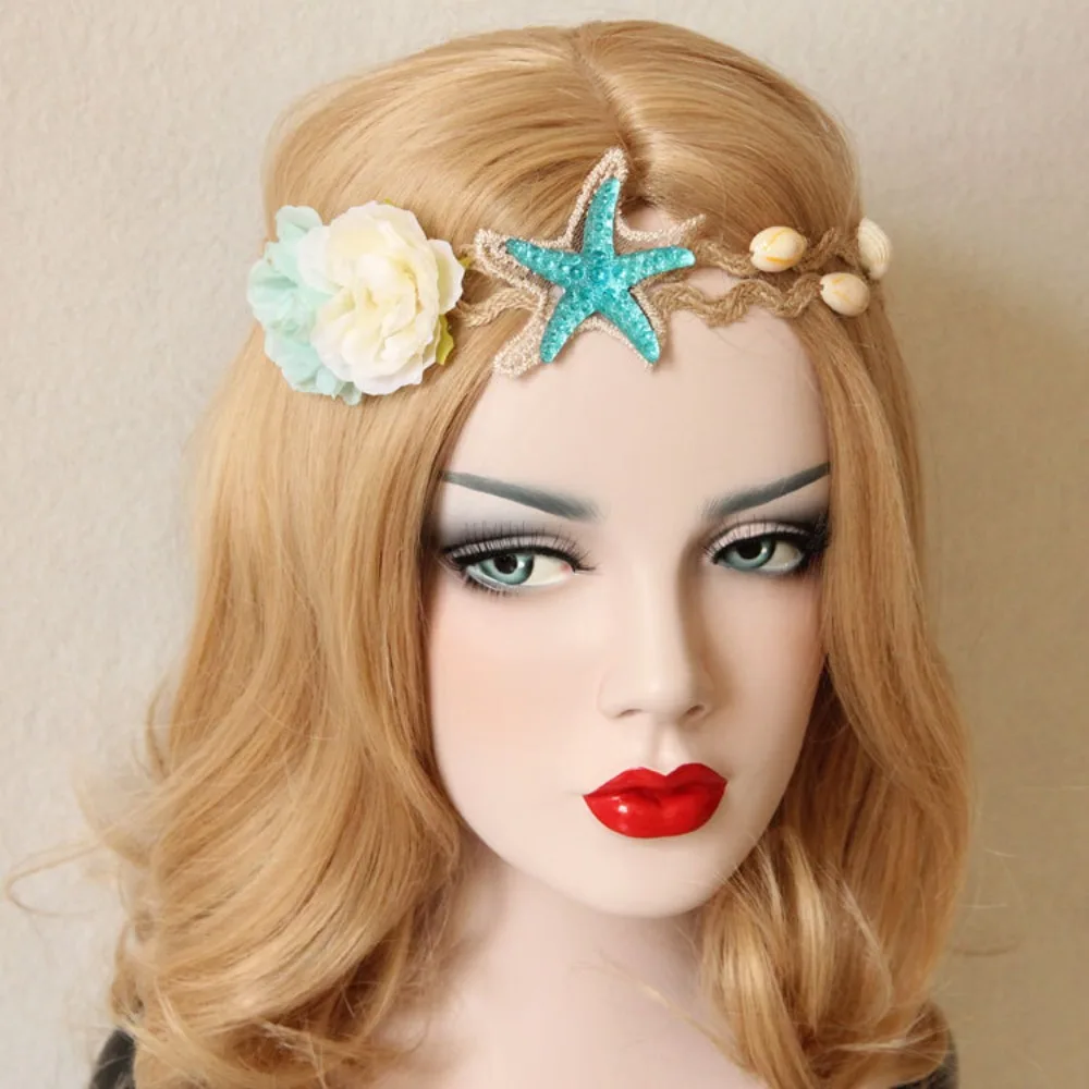 Girls Beach Photo Princess Headband Starfish Shell Wreath Kids Vacation Travel Hair Band Bohemian Seaside Hair Accessories view 4