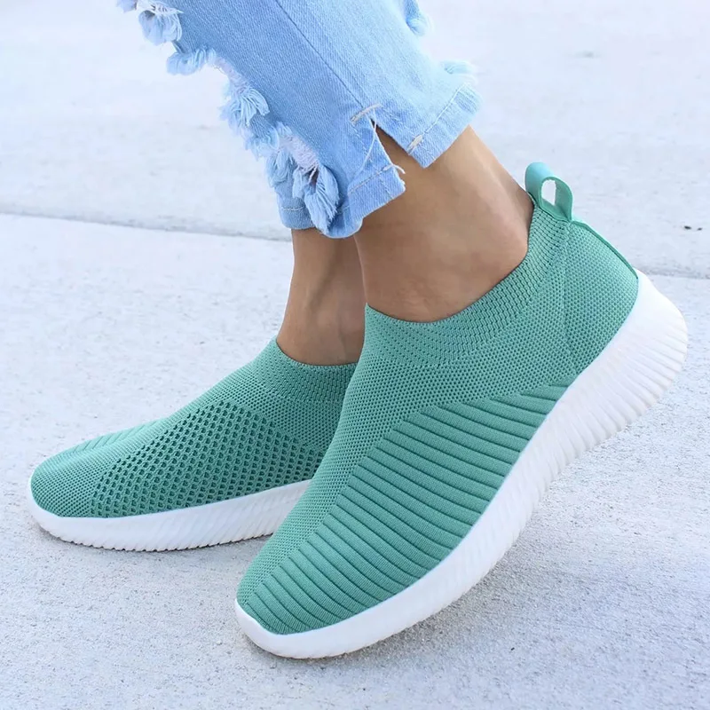 

Women Shoes Knitting Sock Sneakers Spring Summer Slip On Flat Shoes Women Plus Size Loafers Flats Walking krasovki Famela