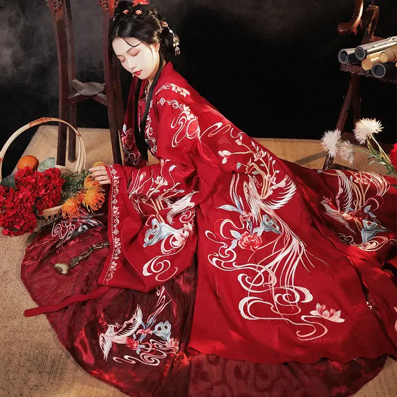 Chinese Traditioanl Red Hanfu for Woman Wedding Elegant Fairy Folk Dance Costume Embroidery Stage Performance Retro Dresses Robe