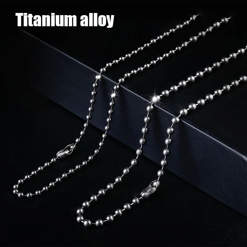 

65cm Pure Titanium Chain Necklace Glass Bead Chain Dog Tag Pendant Is Not Easy To Rust Simple Weight Light Titanium Alloy