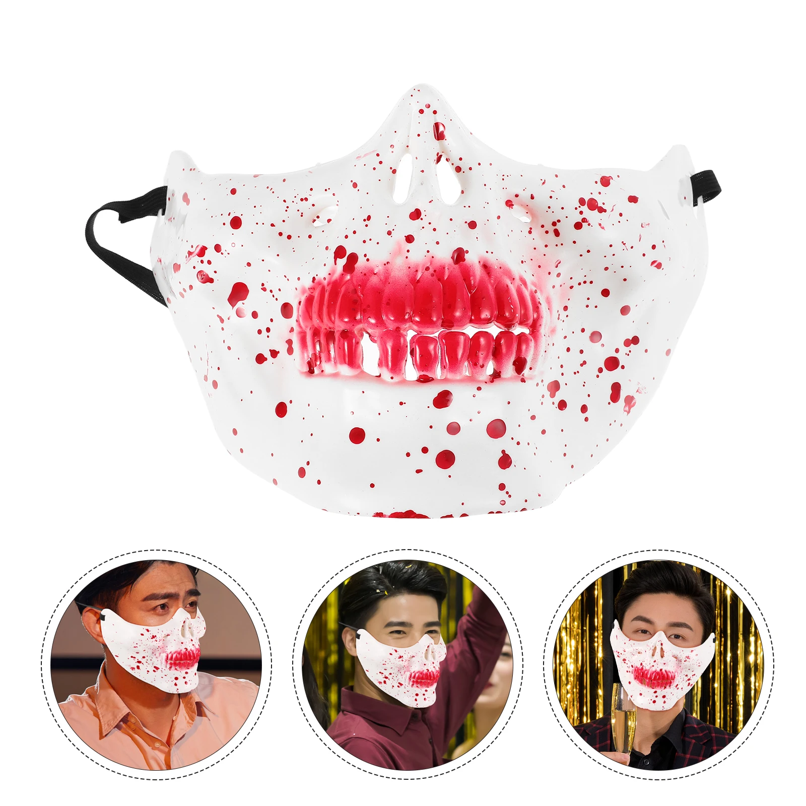 

Skull Half Face Halloween Costume Masquerade Party Bloody Horror Design Comfortable Fit Durable Plastic Dress Up For