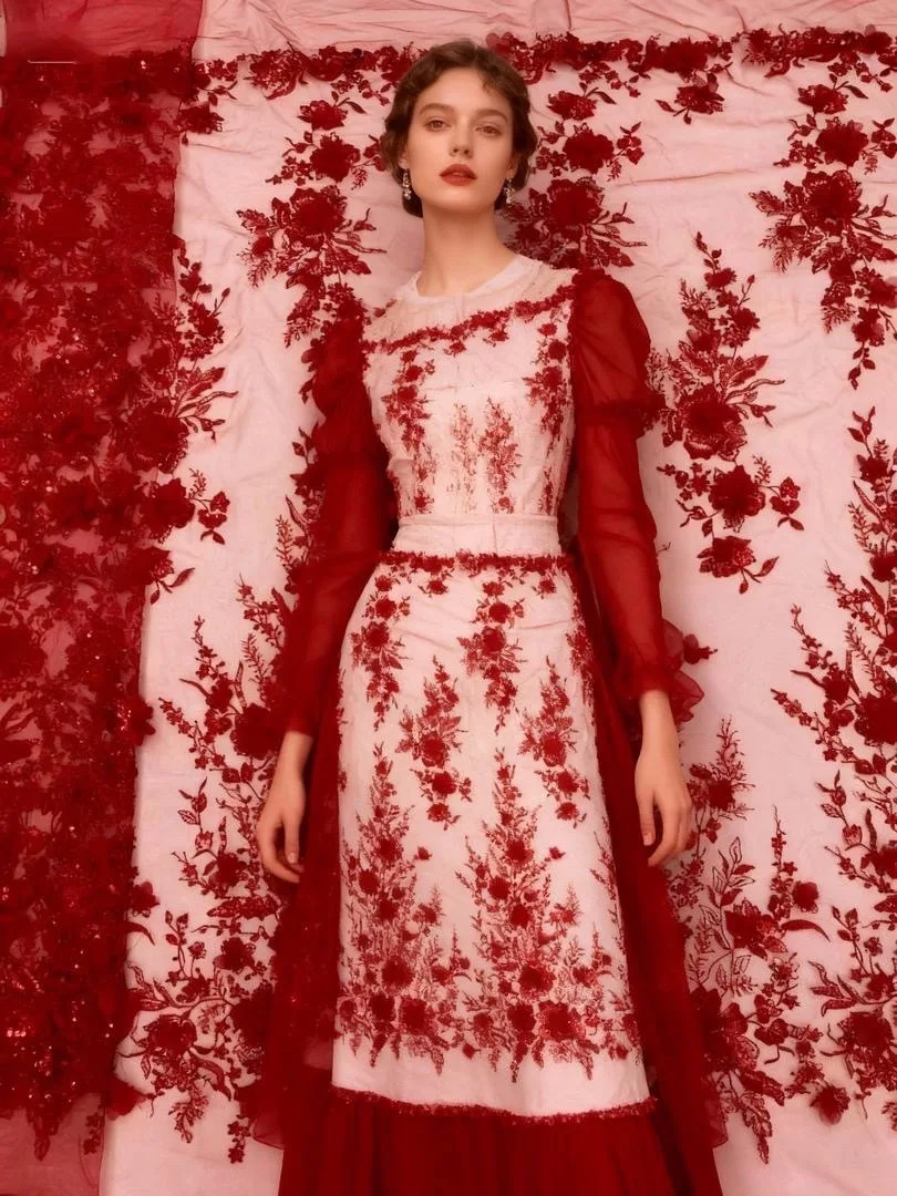 

Красная французская 3D цветочная кружевная ткань с блестками, роскошная 20225, высокое качество, нигерийская африканская кружевная ткань с вышивкой бисером, платья, шитье