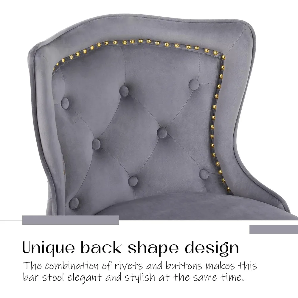 Set di 2 sgabelli da bar girevoli dorati, sgabelli da bar in velluto, sedia da bar moderna imbottita con schienale alto