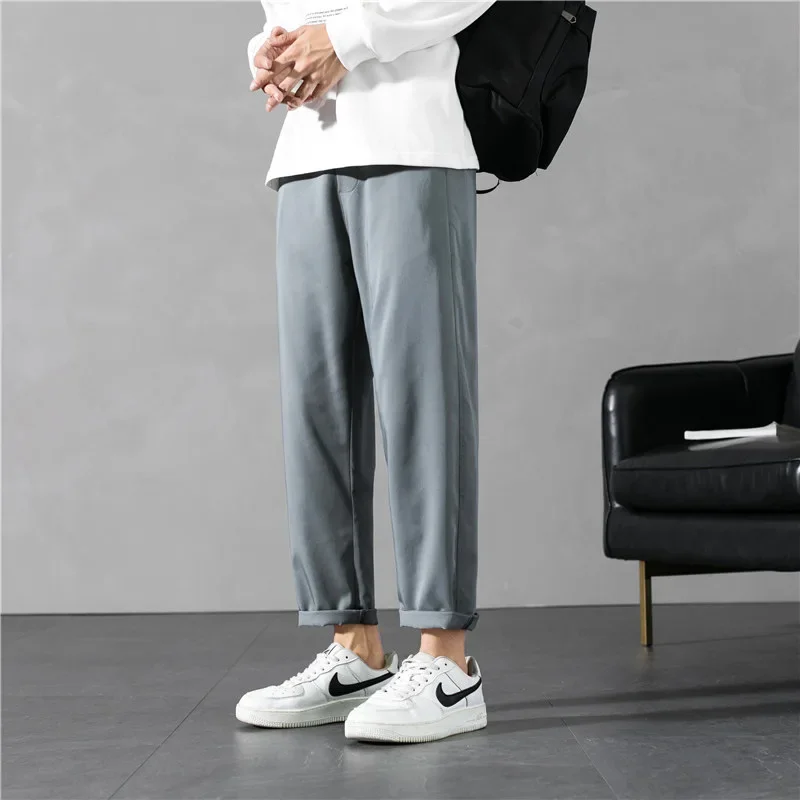 MRMT 2024 Brand New Men's Pants Thin Ice Silk Casual Sports Trousers Loose Straight Leg Wide-Leg Pants Nine-Point Drape Trousers