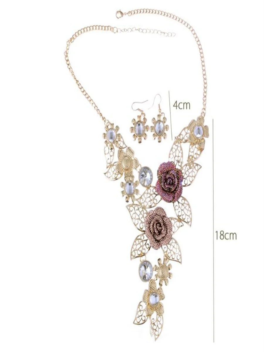 Exaggerated vintage necklace alloy hollow flower-shaped imitation jewellery necklace earrings set