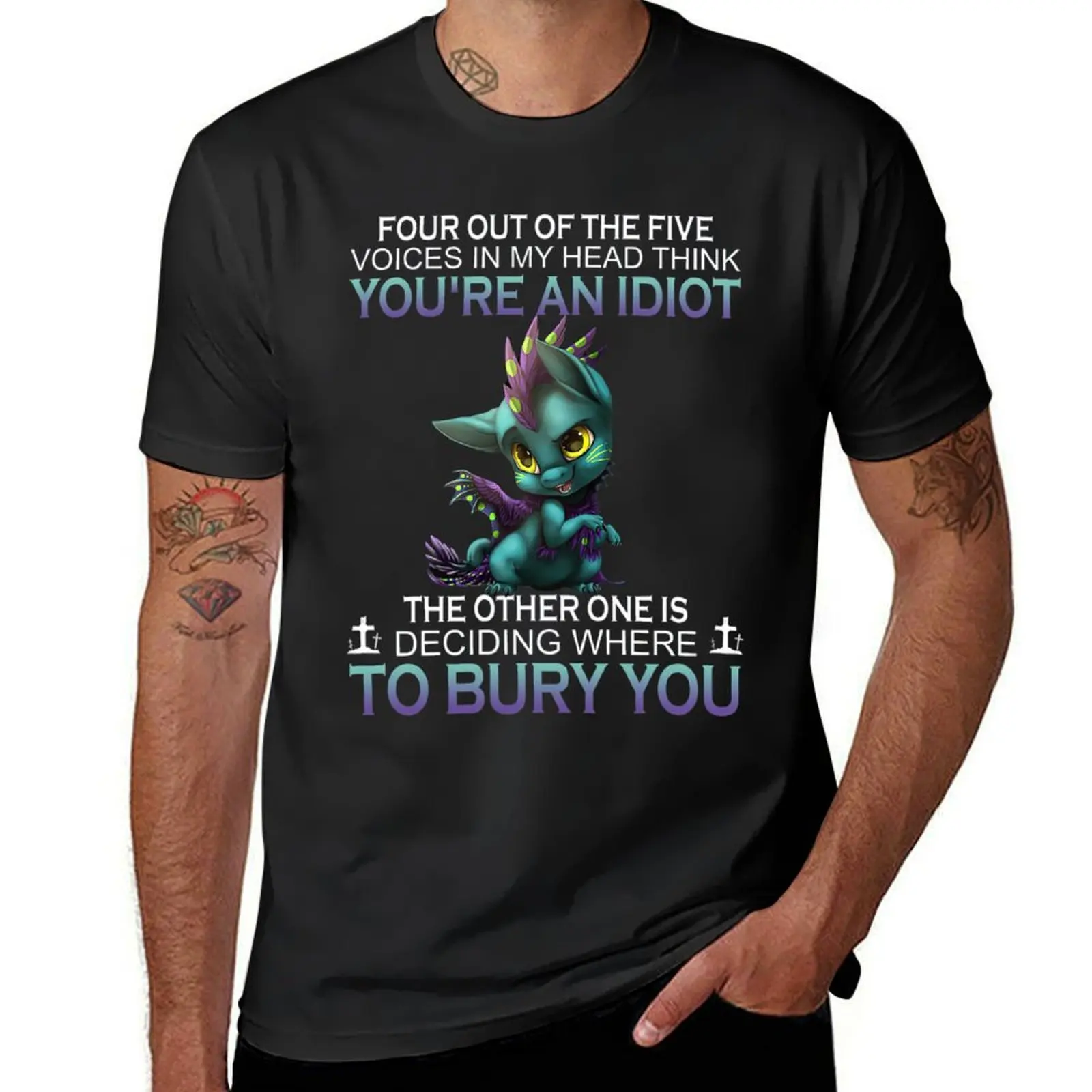 Four Out Of the five voices in my head think you're an idiot the other one is deciding where to bury you Dragon baby T-Shirt