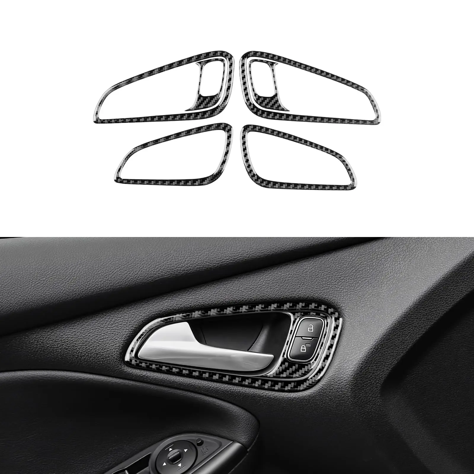 

Carbon Fiber Door Handle Surround Trim Kit For 2015–2018 Models Black Interior Styling Accessory Set