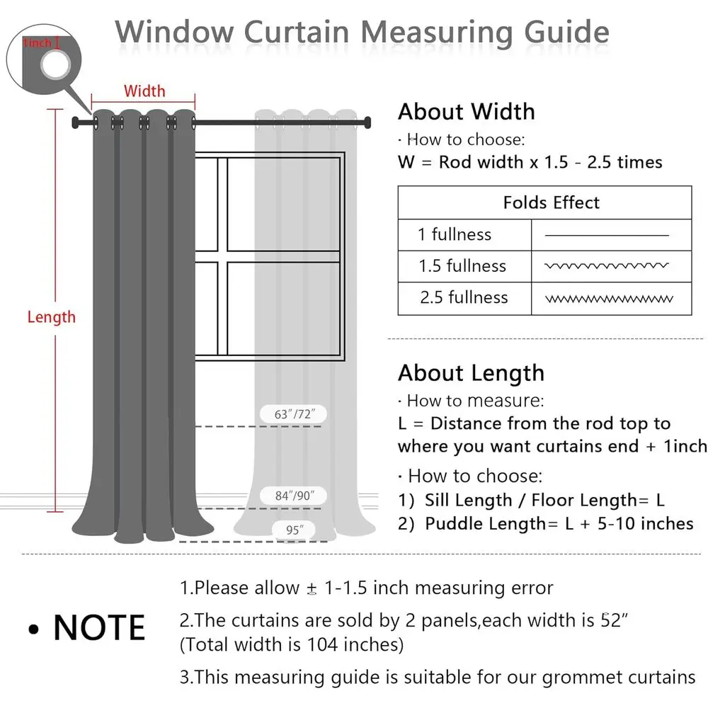 어린이 방용 투명 무지개 폼폼 커튼, 84인치 길이, 빛 차단, 이중 레이어, 흰색, 52x84, 2개 세트