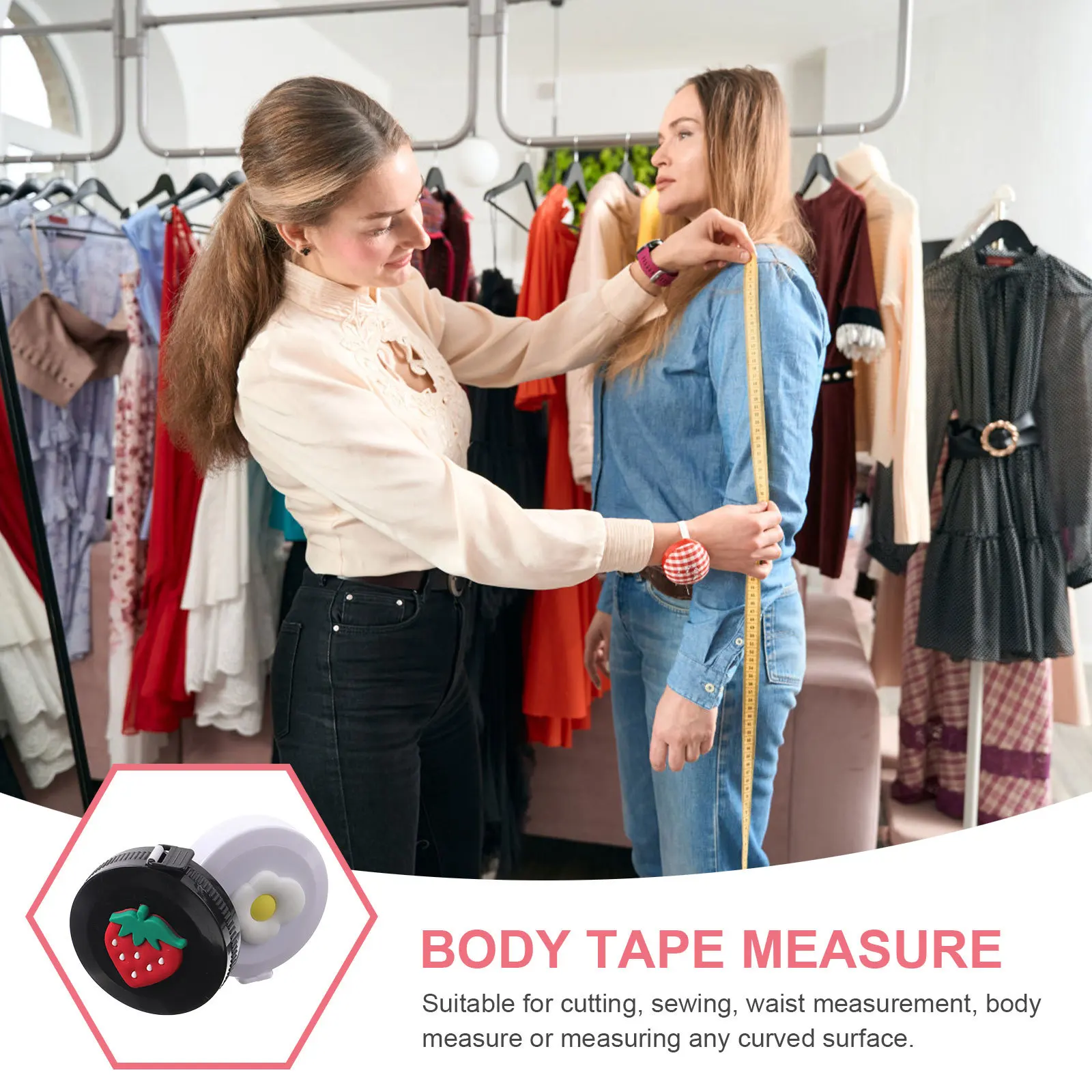 

2Pcs Retractable Flexible Tape Measure Portable Plastic Body Measuring Tape Tailor Sewing Tool Home Office Supplies